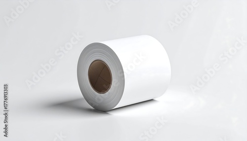 Rolled white adhesive tape on a white surface