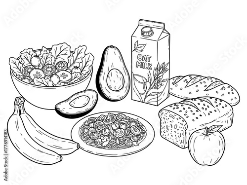 hand drawn vector illustration of vegan food