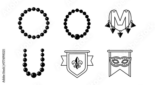 Celebrate Mardi Gras with these fun beads, banners and masks, perfect for party invitations, social media posts, and festive decorations