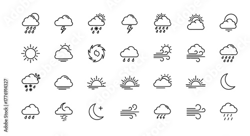 Stunning collection of modern weather icons for forecasting and climate apps offering clear, professional visual communication of diverse atmospheric conditions instantly.