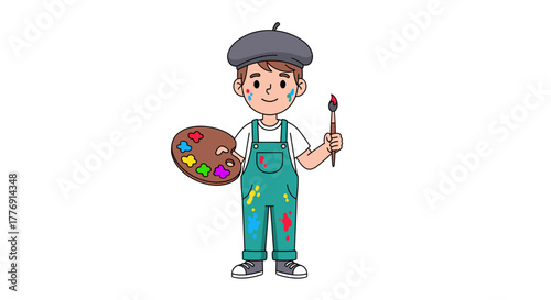 Joyful young artist with paint palette and brush embraces creativity, inspiring imagination and artistic expression in vibrant hues