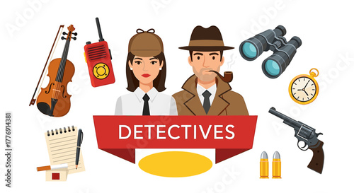 Investigate thrilling mysteries with these classic detective tools and iconic sleuth characters, perfect for crime stories and investigations.