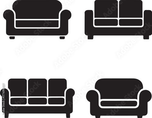 PrintCollection of four black sofa icons in different styles