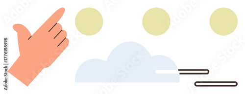 Hand motion clearing clouds and circles, symbolizing clarity, decision-making, progress, growth, minimalism, problem-solving, and innovation. Ideal for productivity strategy teamwork simple flat