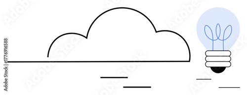 Cloud outline and light bulb with plant-shaped filament convey sustainability and innovation. Ideal for green energy, creativity, inspiration, eco-friendly design, technology, sustainable growth