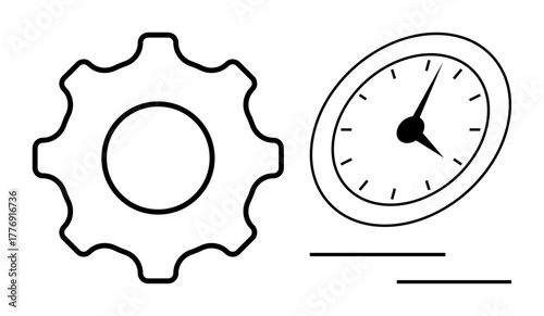 Gear and speedometer illustrating efficiency, performance, and speed. Ideal for engineering, productivity, mechanics, innovation, time management optimization workflow. Simple flat metaphor