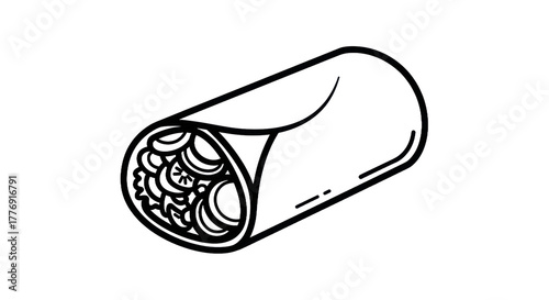 Graphic illustration of a burrito with detailed filling on a transparent background