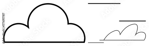 Large outlined cloud with smaller cloud and straight lines hinting at movement or flow. Ideal for weather, connectivity, internet, technology, networking, simplicity, creativity. A simple flat