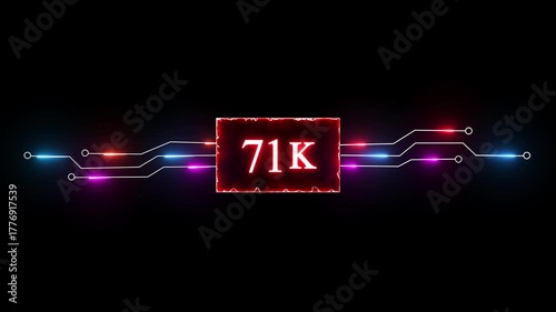 Neon 71K followers and subscriber animation. Promotion social media content, digital marketing, like, share and views.