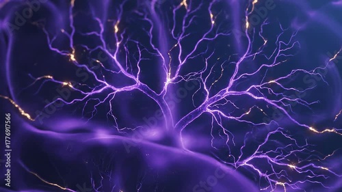 Abstract visualization of glowing purple neural network with bright sparks