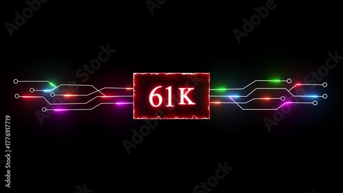 Neon 61K followers and subscriber animation. Promotion social media content, digital marketing, like, share and views.