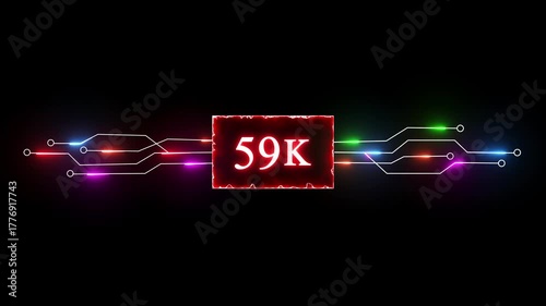 Neon 59K followers and subscriber animation. Promotion social media content, digital marketing, like, share and views.