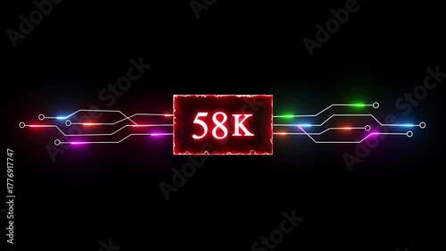 Neon 58K followers and subscriber animation. Promotion social media content, digital marketing, like, share and views.