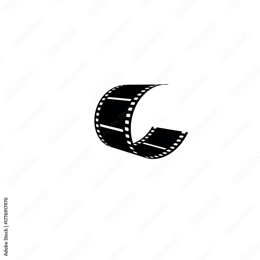 Fototapeta premium Curved film strip icon representing cinema and movie production.