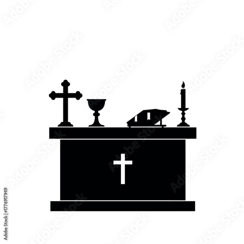 Christian Church Altar with Religious Symbols.