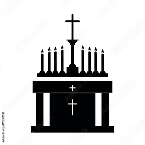 Church Altar with Cross and Candles Illustration.