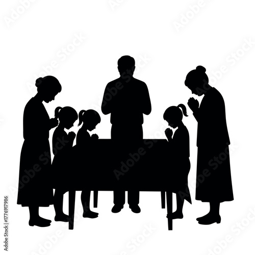 Family Prayer Silhouette Faith Unity and Togetherness.