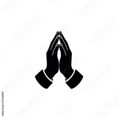Praying Hands Silhouette Icon.