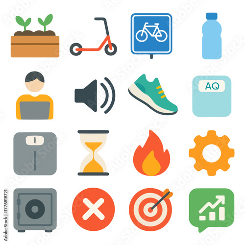 Icons of Lifestyle and Daily Routine: A collection of various icons representing essential elements of everyday activities, depicting facets of life. 
