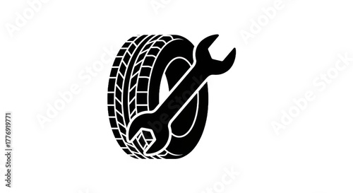 Tire and wrench icon on transparent background for automotive repair concept