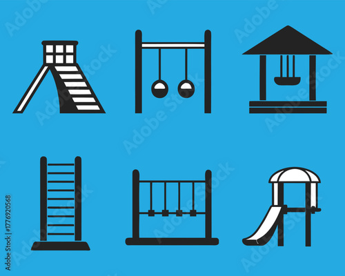 Travel Icon Vector Set – Passport, Location Pin, Globe, Backpack, Suitcase, and Air Ticket Silhouette on Blue Background