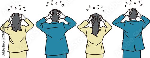 パニックで頭を抱えるビジネスパーソンのイラスト素材