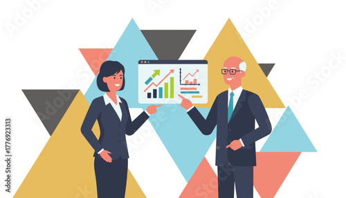 Business team presenting growth data on a screen Financial analysis success and professional partnership