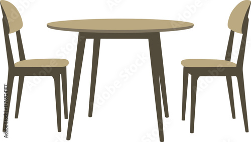 Round Table with Two Chairs Isolated on White Background furniture dining