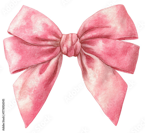 Pink ribbon bow, watercolor style