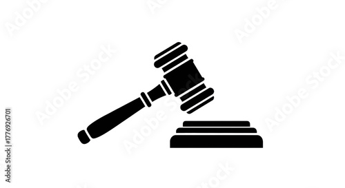 Outline of a wooden gavel and sound block symbolizing law and justice