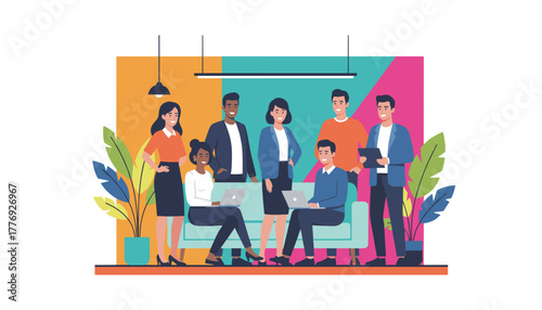 Diverse business team collaborating in a modern office Smiling professionals and successful teamwork