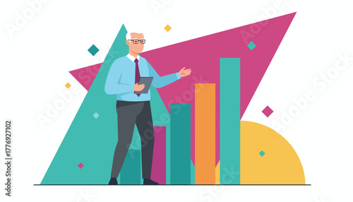 Senior executive analyzes bar chart data driving business growth presentation