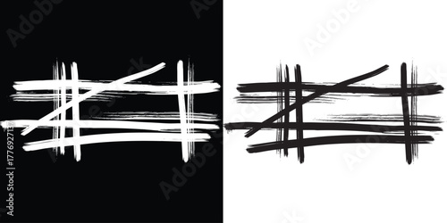 Abstract brush stroke hashtag on black and white, modern creative design element