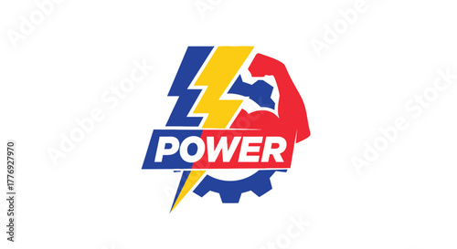 A dynamic logo featuring a fist lightning and the word power