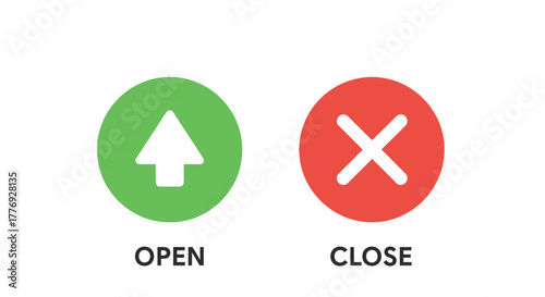 Green checkmark and red x icons with open and close labels