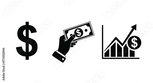 Financial growth illustrated with dollar signs money and a rising graph