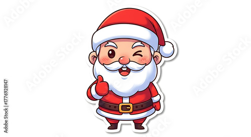 Joyful Santa Claus character giving a thumbs up and winking, perfect for festive holiday promotions and Christmas designs