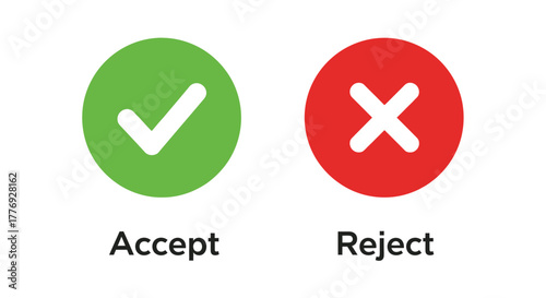 Simple green checkmark and red x symbols representing accept and reject options