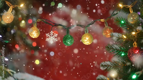 Image Of Crimson Colored Bokeh Snowflake Effects Creating A Frosty And Enchanting