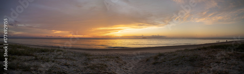 Moreton island beach sunset panorama