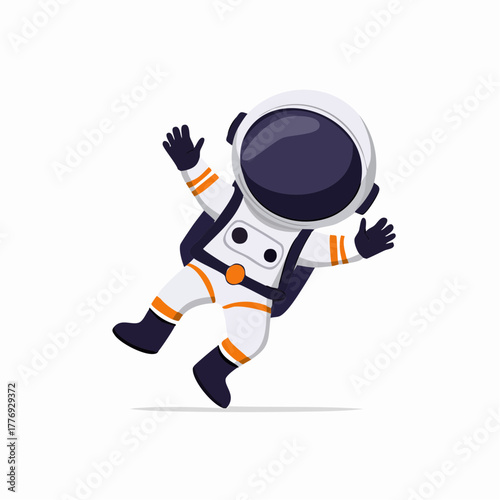 Cartoon Astronaut Floating in Space with Orange Stripes.