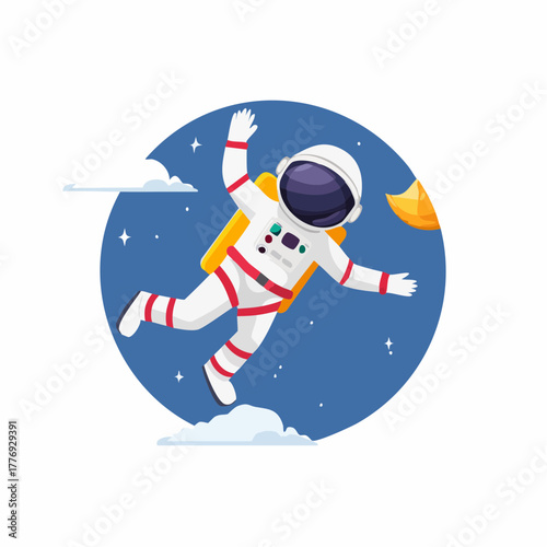 Cartoon Astronaut Floating in Space with Suit 1.