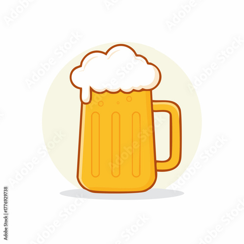 Cartoon Beer Mug with Frothy Foam and Handle.
