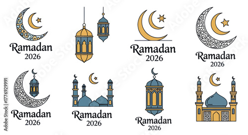 Ramadan 2026 - Illustrated Islamic Symbols and Greetings.