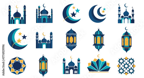 A vibrant collection of Islamic symbols for Ramadan celebration.