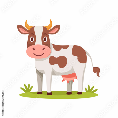 Cartoon Cow with Brown Spots and Smiling Face 1.