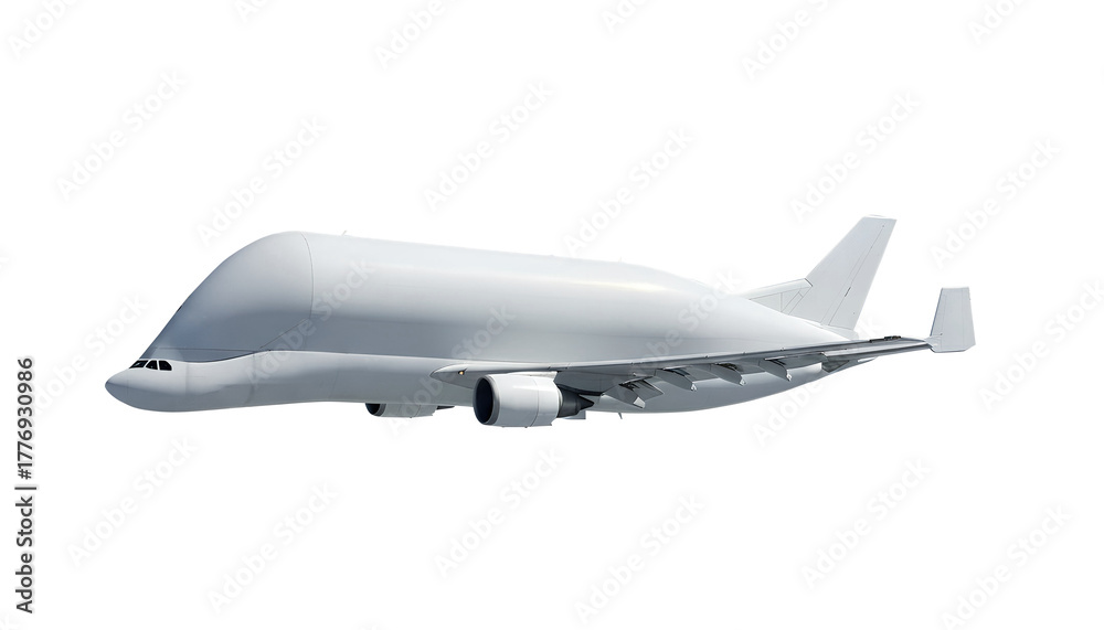 Obraz premium White Cargo Aircraft Airbus Beluga A300 600 ST Side View Isolated on Transparent Background