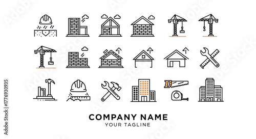 Construction and Building Doodle Icon Set for Company Branding.