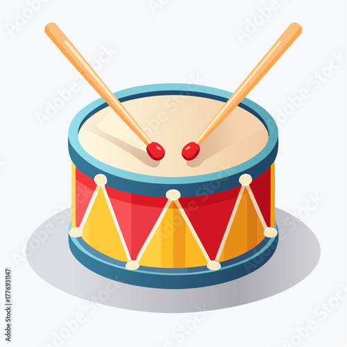 Cartoon Drum with Drumsticks Musical Instrument Illustration.