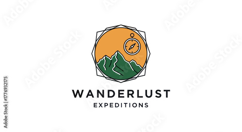 Wanderlust Expeditions Logo Depicting Mountains Compass and Adventure.
